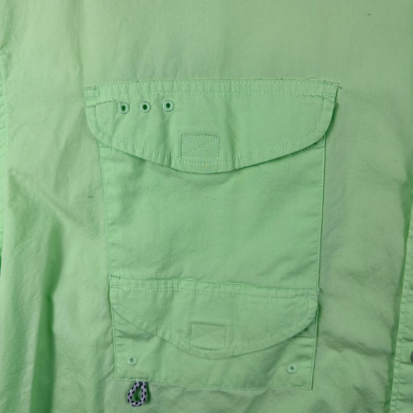 Columbia PFG Mens XXL Lime Green Short Sleeve Button Down Fishing Shirt Vented - Picture 4 of 7